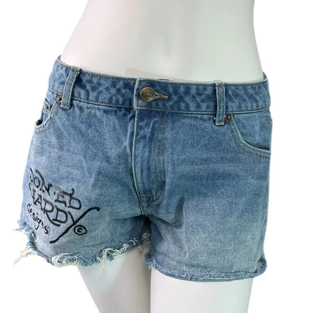 Ed Hardy Denim Cut Off Jean Shorts Born Free Swallow Size Medium